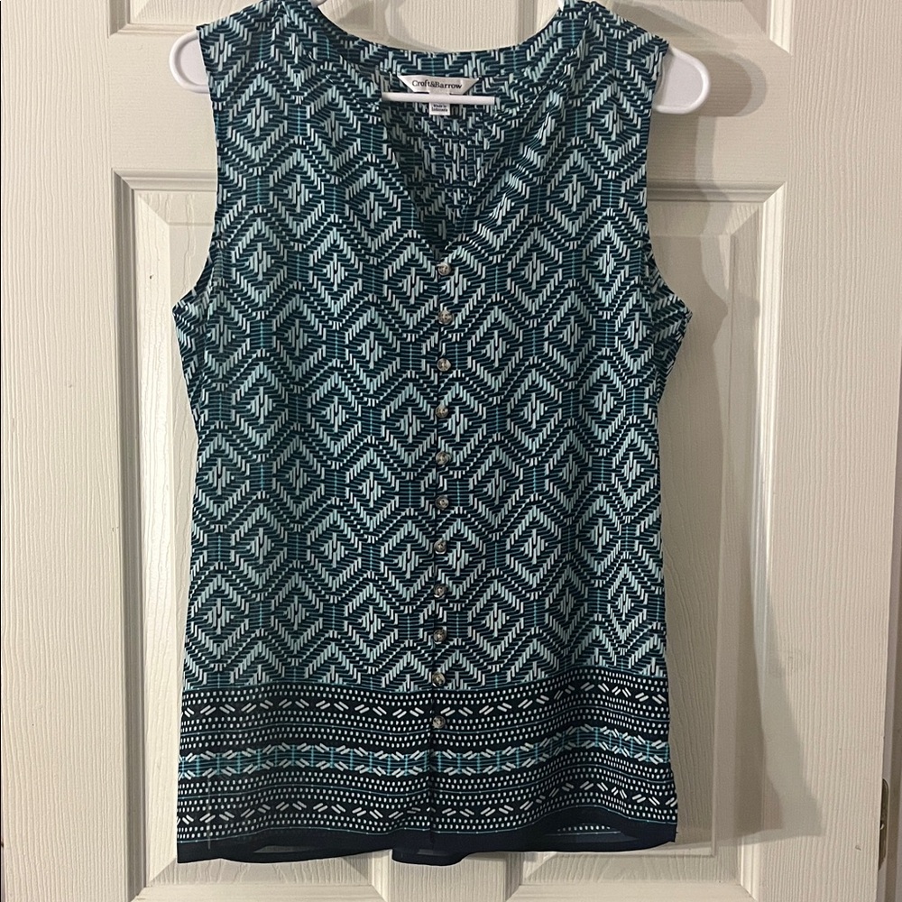 Croft & Barrow Teal Geometric Sleeveless Blouse